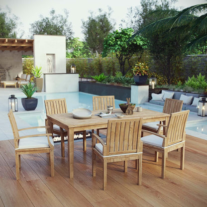 Marina Premium Grade a Teak Wood 7 Piece Patio Teak Outdoor Dining Set in Natural White
