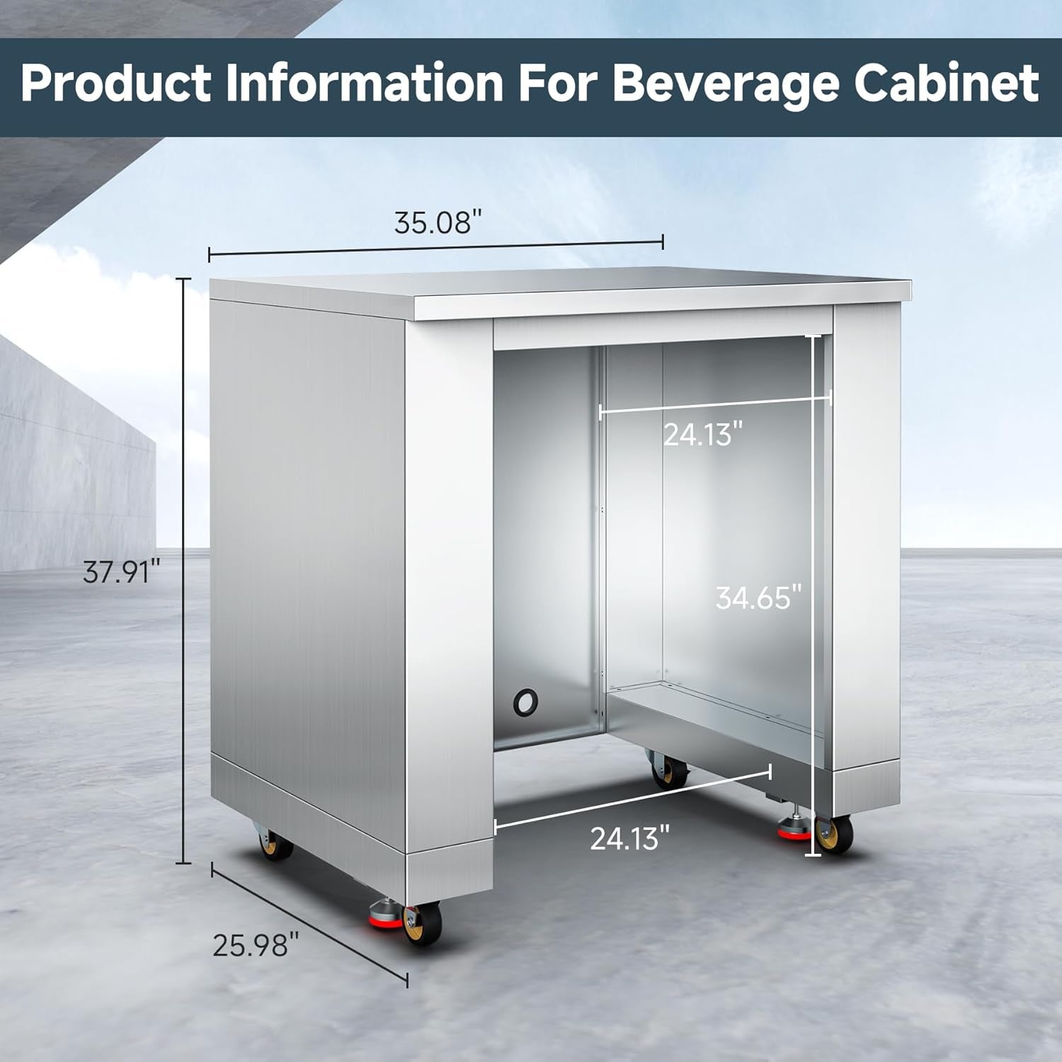 24Inch Stainless-Steel Outdoor Kitchen Cabinet for Beverage Refrigerator,Freestanding & under Counter Kitchen Appliance Cabinets Module Is Designed to Undercounter Beverage Cooler