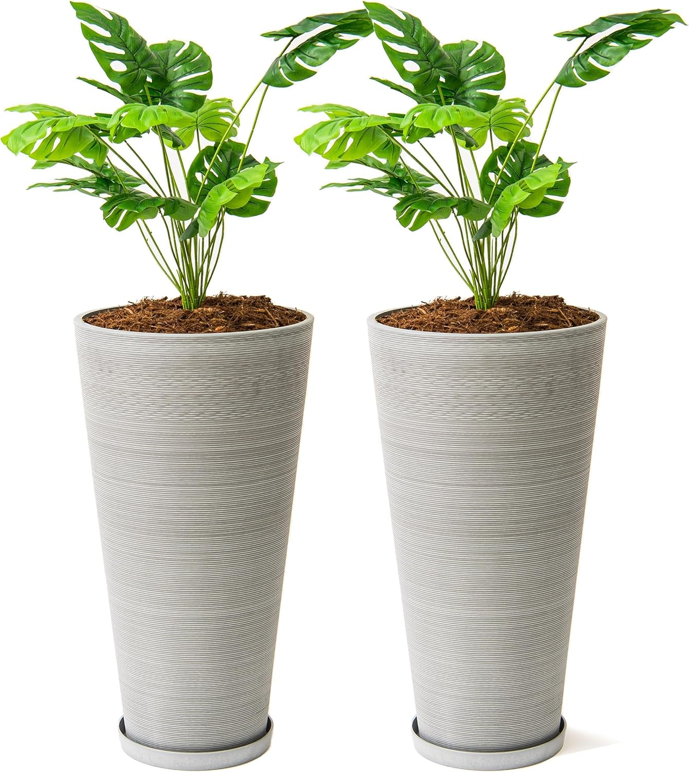 Modern 28-Inch Tall round Planter, Modern Tapered Planter Perfect for Indoor & Outdoor Planter, Patio Décor, Set of 2, Gray