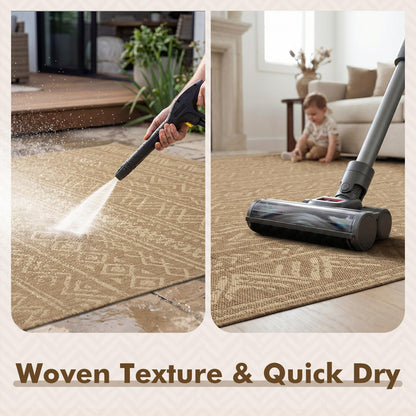 -Outdoor Rug-Patio Rug 8X10 Polypropylene Indoor Outdoor Rug Outdoor Carpet for Patio Deck Balcony Porch, Textured Weave, Durable for High Traffic, Fade-Resistant, Boho Farmhouse Neutral Brown