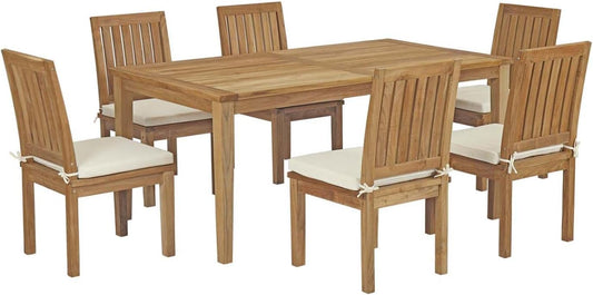 Marina Premium Grade a Teak Wood 7 Piece Patio Teak Outdoor Dining Set in Natural White