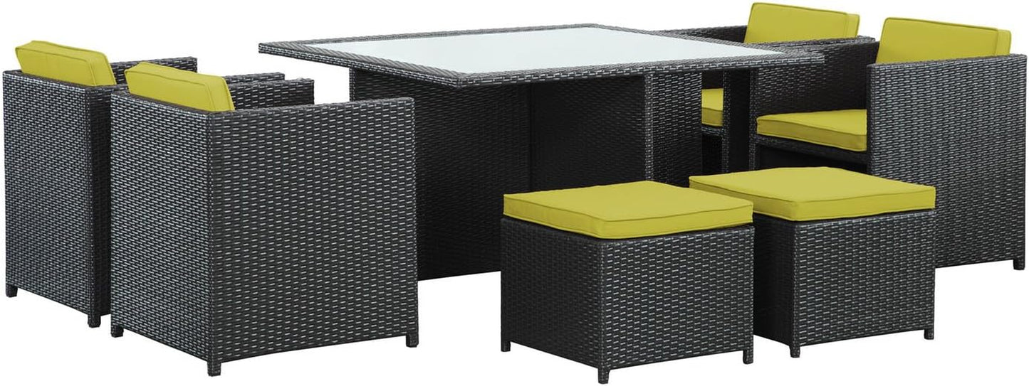 Inverse Wicker Rattan 9-Piece Outdoor Patio Dining Furniture Set in Espresso Peridot