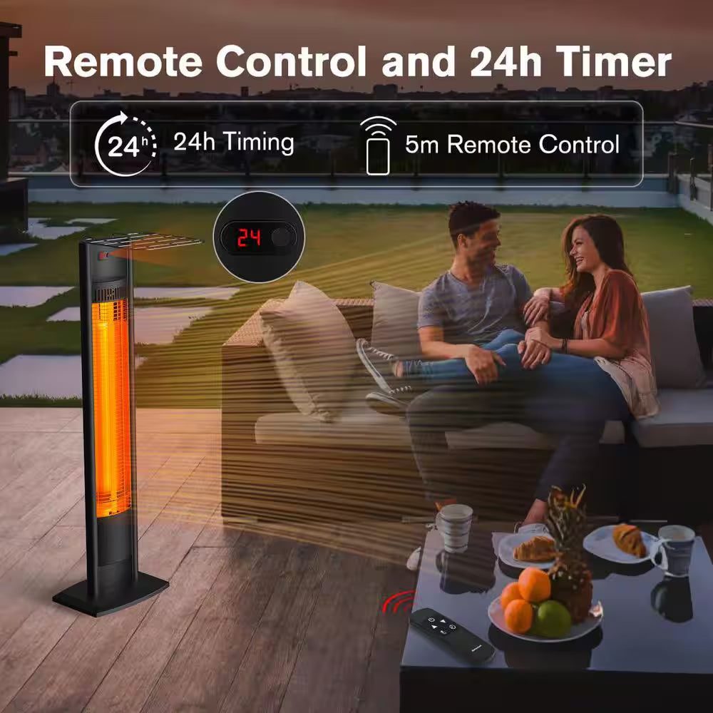 1500W Indoor/Outdoor Electric Patio Heater, Aluminum Infrared Radiant Heater W Remote, Timer, Tip-Over Protection