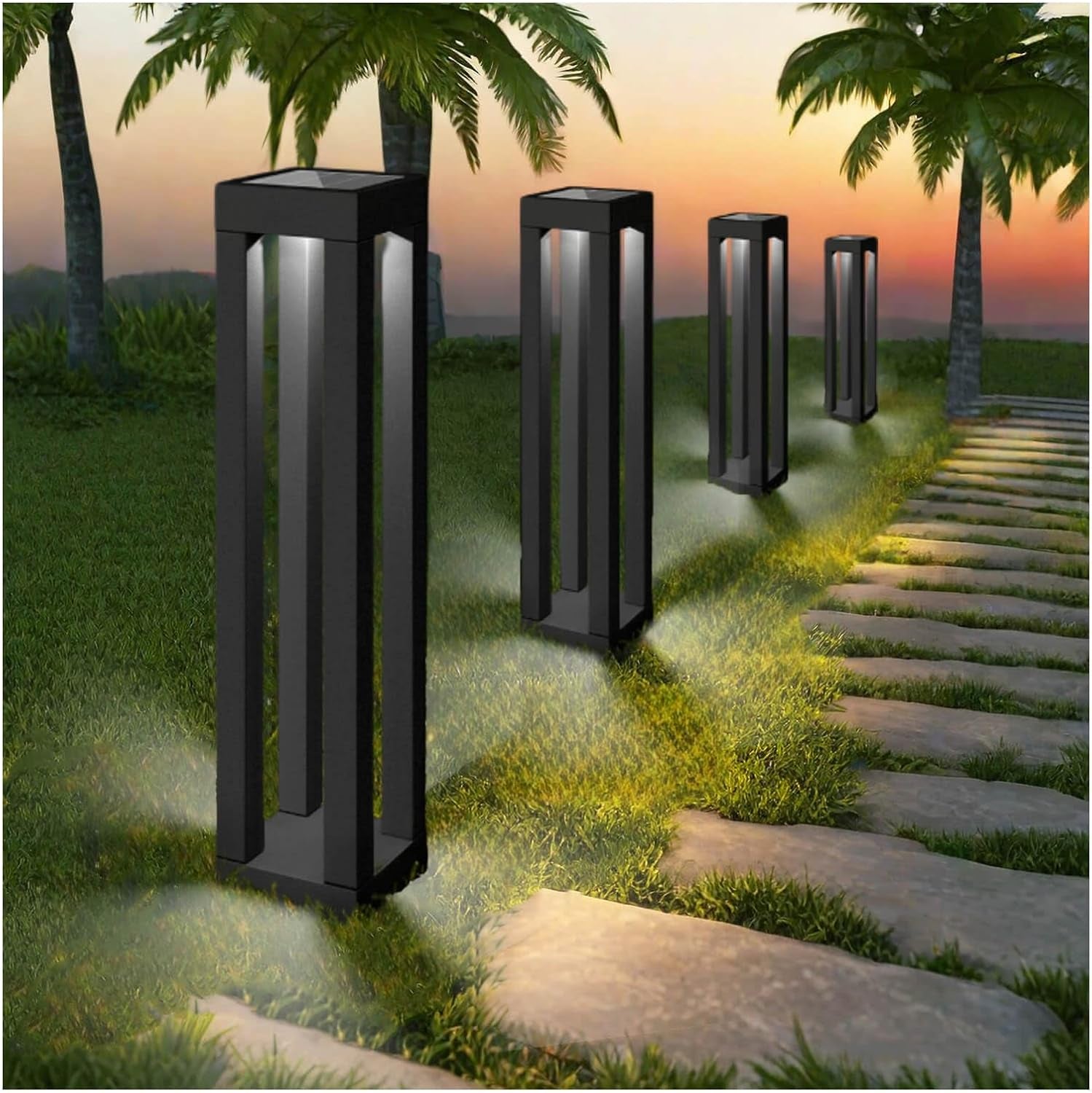Solar Powered Outdoor Floor Lamp, Stainless Steel Solar Street Lights, Solar Floor Lamp Waterproof Deck Lights for Garden, Yard, Pathway, Porch