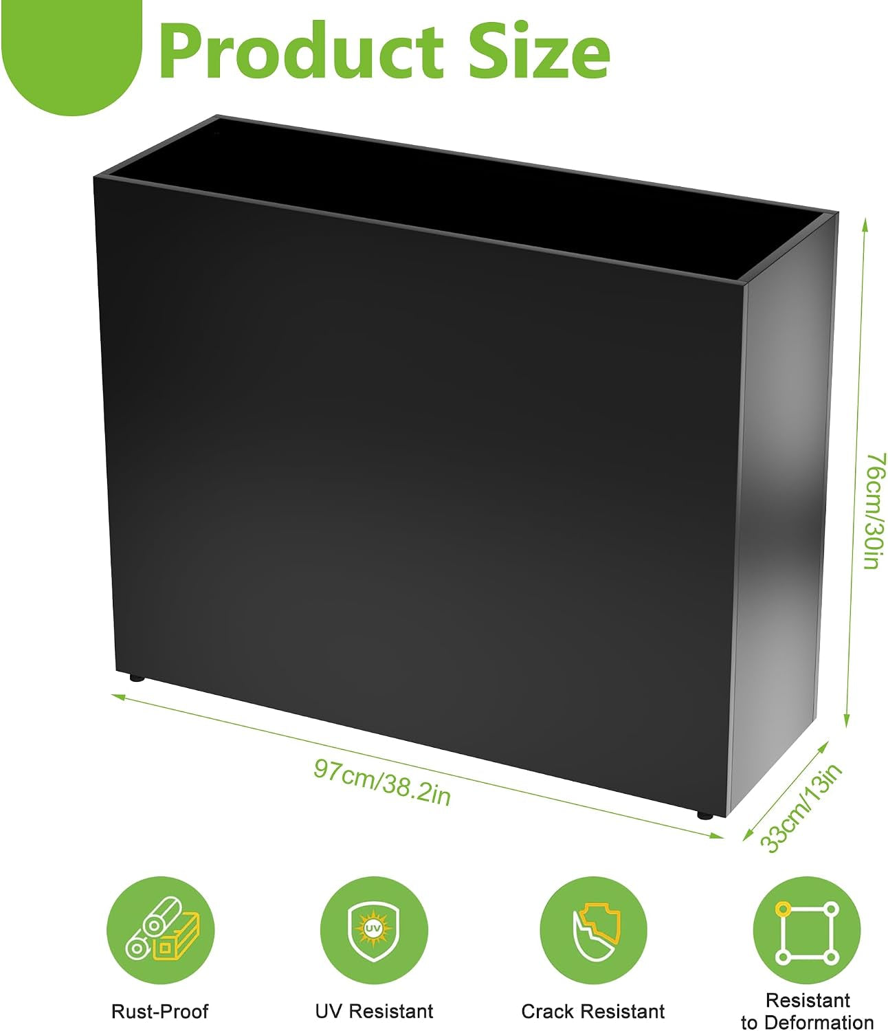Metal Planter Box 38.2''L X 13''W X 30''H Rectangle Planters for Outdoor Plants Large Black Rectangular Planter with Felt Bag & Drainage Holes for Indoor or Outdoor Flower Garden Porch Patio