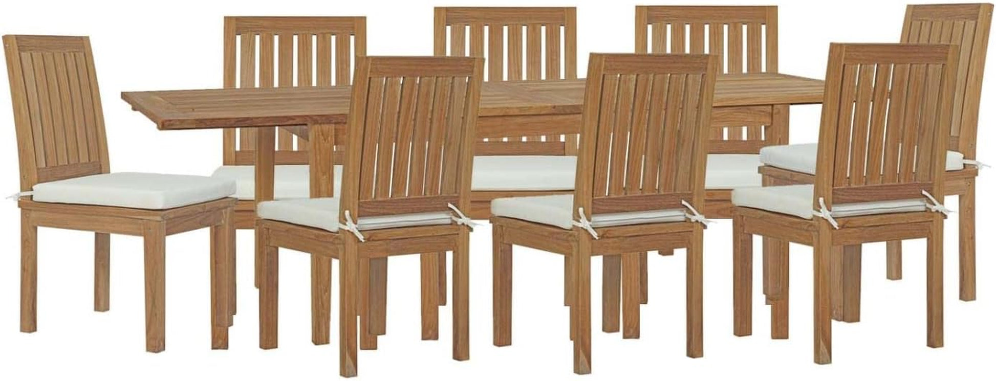 Marina 9 Piece Outdoor Patio Teak Dining Set in Natural White