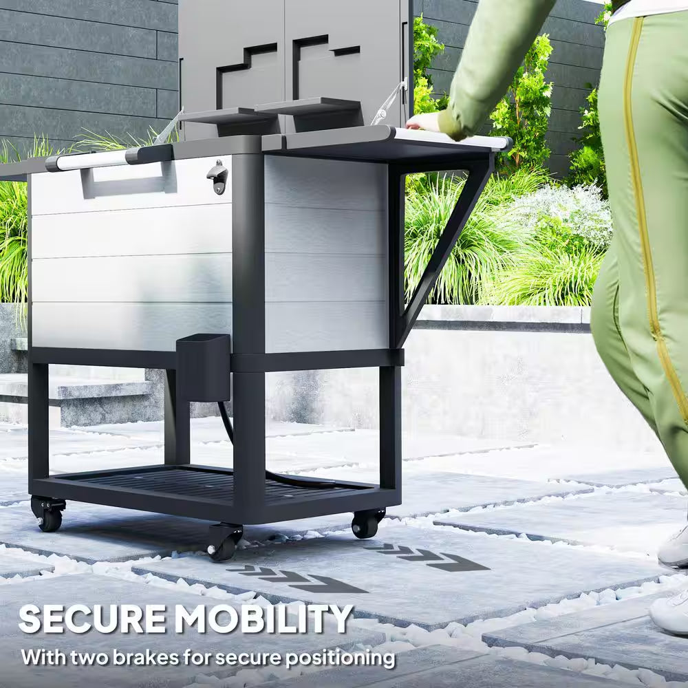 104 Qt. Large Capacity Patio Cooler Cart, Ice Chest with Bottle Opener and Shelves, Outdoor Beverage Bar Cart in Gray