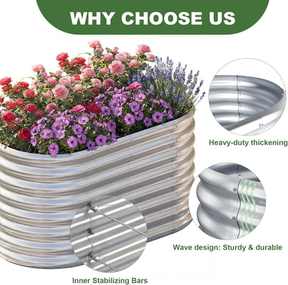 2 Pack 4×2×2Ft Galvanized Raised Garden Bed Outdoor,Oval Sturdy and Durable Planter Boxes for Vegetables, Fruits, Flowers and Plants, Easy Assembly, Silver