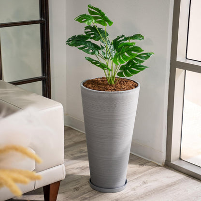 Modern 28-Inch Tall round Planter, Modern Tapered Planter Perfect for Indoor & Outdoor Planter, Patio Décor, Set of 2, Gray