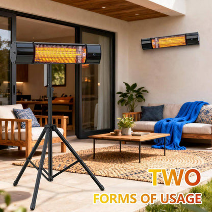 1500 Watt Indoor Outdoor Metal Electric Infrared Heater with Remote Control Wall Mount Tripod Black 1 Piece