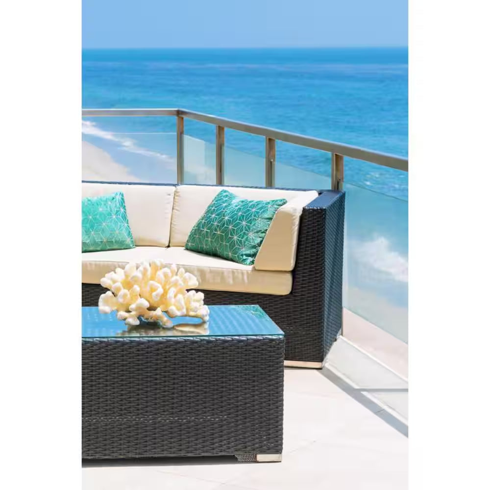 Black 9-Piece Wicker Patio Combo Conversation Set with Sunbrella Coal Cushions
