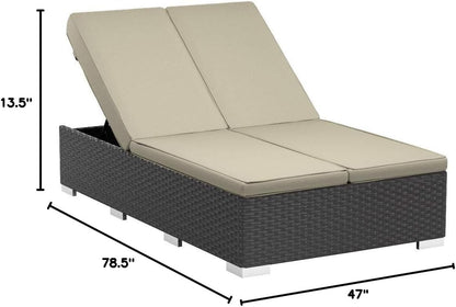 Sojourn Wicker Rattan Outdoor Patio Sunbrella Fabric Double Chaise in Chocolate Beige