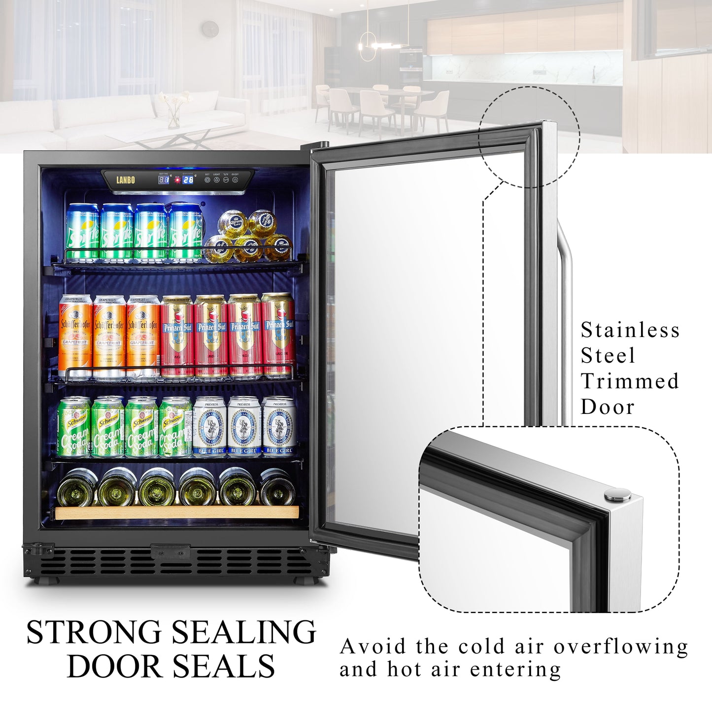 110 Cans 6 Bottle under Counter Built-In Compressor Beverage Center Cooler, 24 Inch Wide
