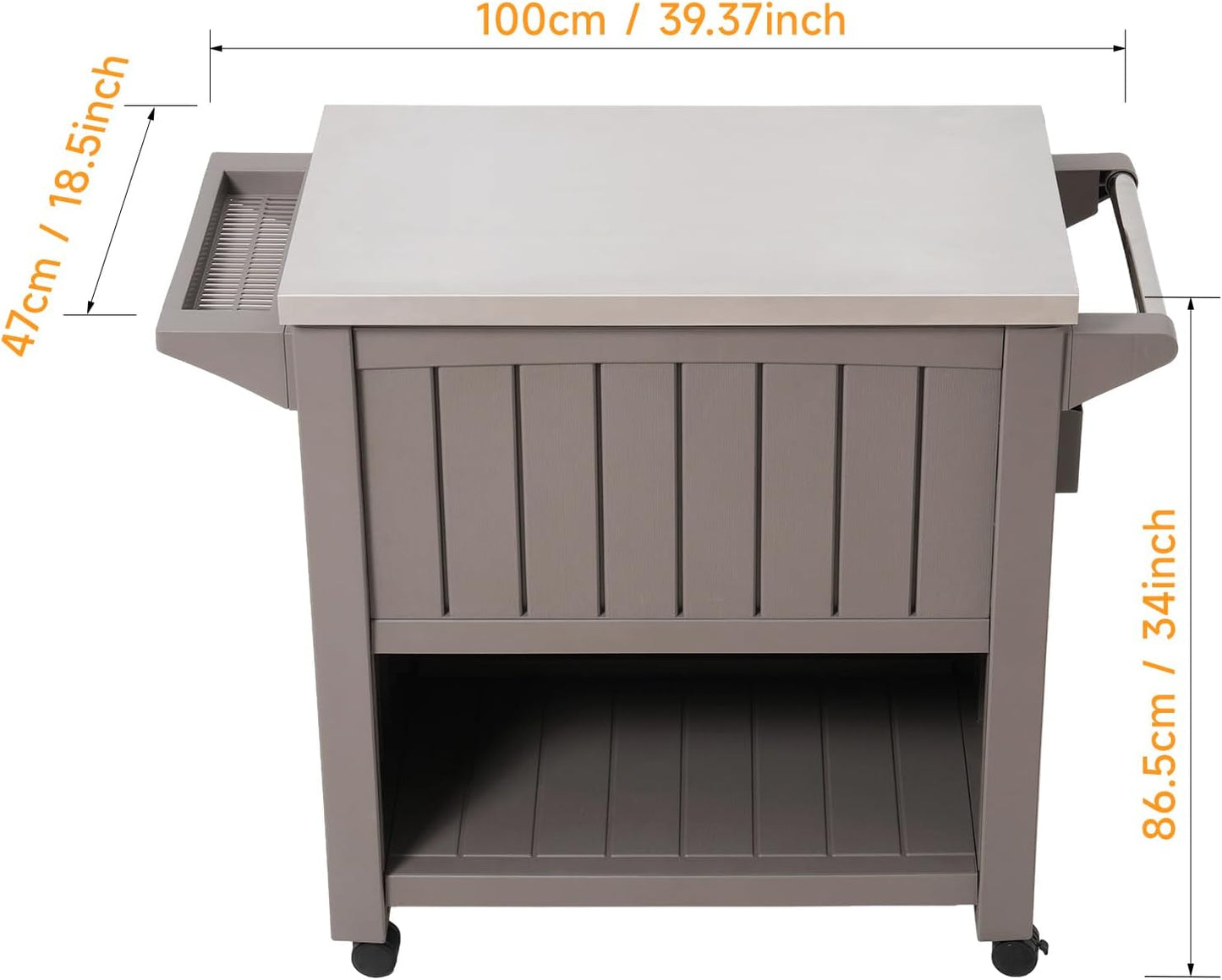 120-Quart Patio Cooler with Wheels, Outdoor Portable Rolling Cooler with Bottle Opener & Shelves, Stainless Steel Lid, Backyard Rolling Ice Chest for BBQ Party Camping Cookouts, Light Brown