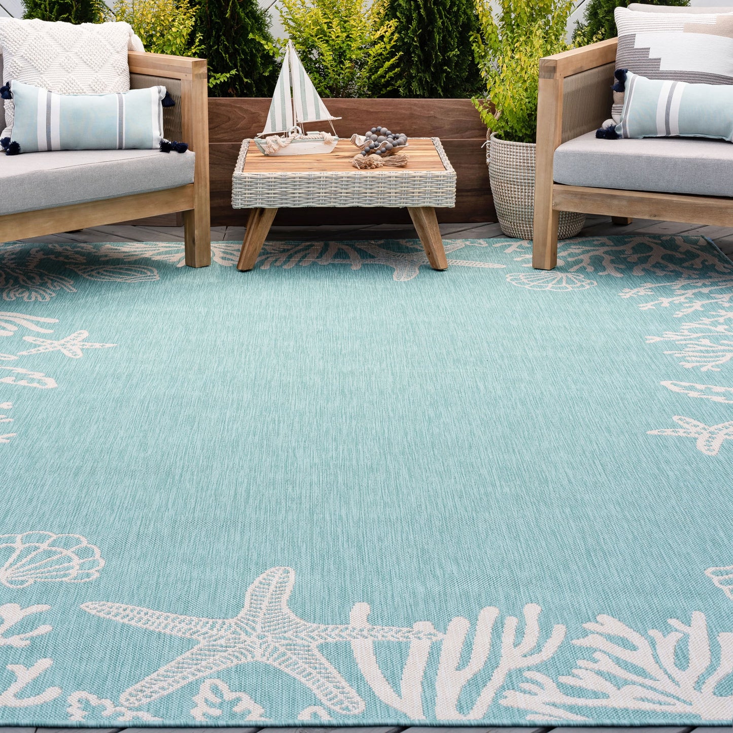 8X10 Water Resistant, Large Indoor Outdoor Rugs for Patios, Front Door Entry, Entryway, Deck, Porch, Balcony | outside Area Rug for Patio | Aqua, Coastal | Size: 7'10'' X 10'2''