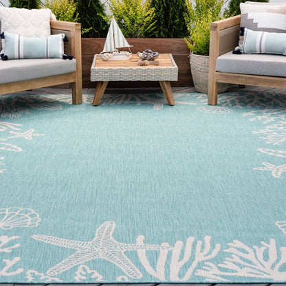 8X10 Water Resistant, Large Indoor Outdoor Rugs for Patios, Front Door Entry, Entryway, Deck, Porch, Balcony | outside Area Rug for Patio | Aqua, Coastal | Size: 7'10'' X 10'2''