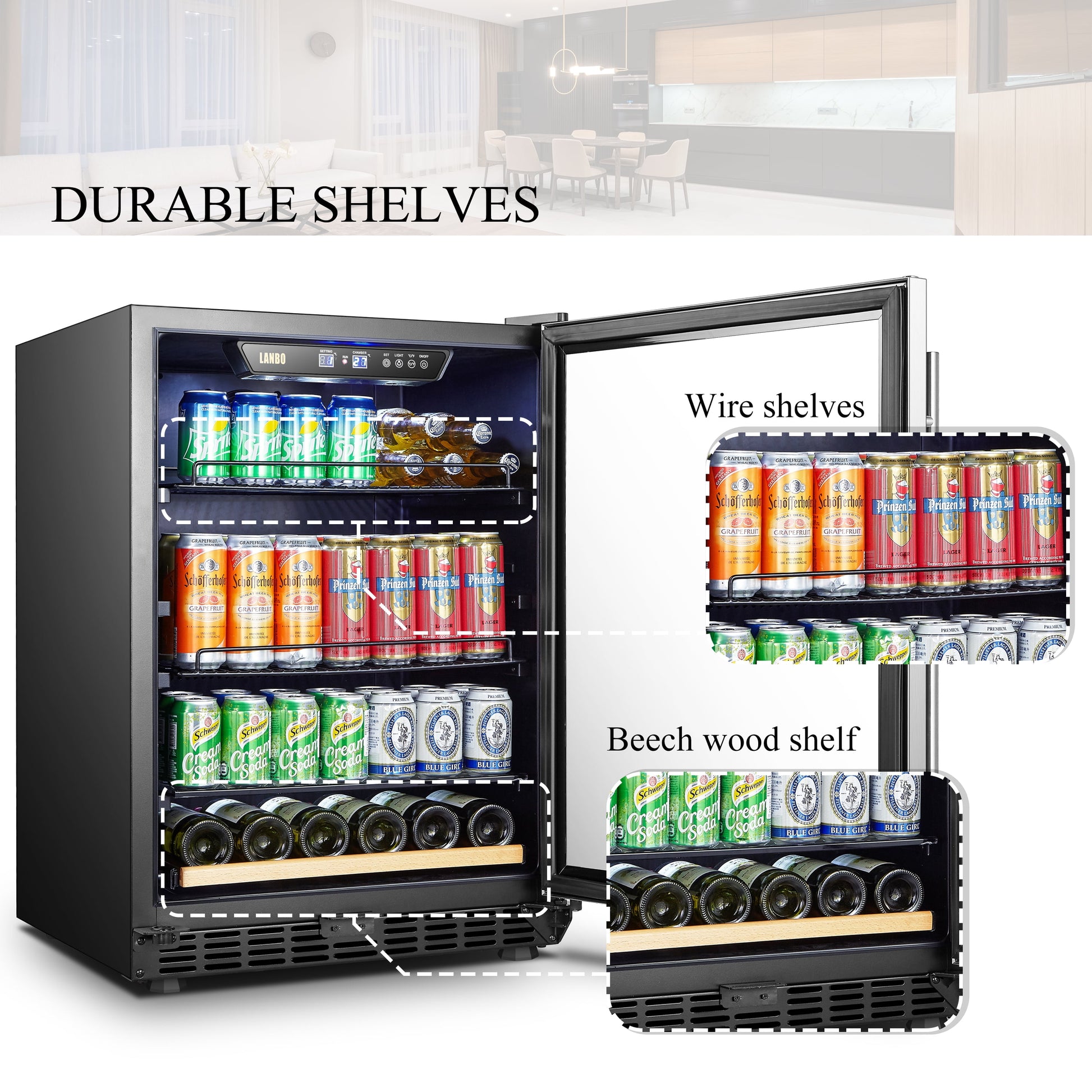 110 Cans 6 Bottle under Counter Built-In Compressor Beverage Center Cooler, 24 Inch Wide