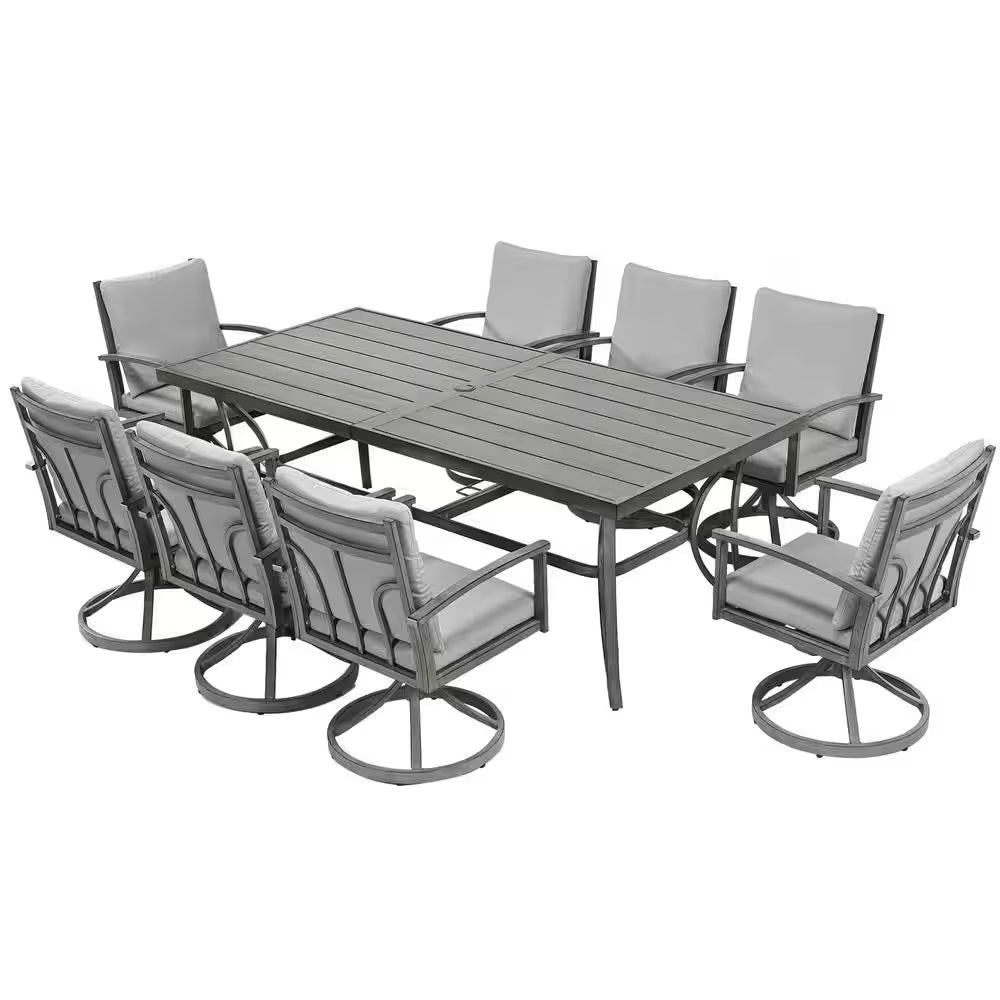 Modique Gray 9-Piece Aluminum Outdoor Dining Set with Gray Cushions