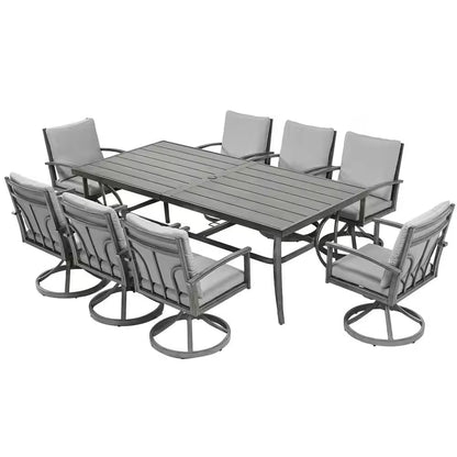 Modique Gray 9-Piece Aluminum Outdoor Dining Set with Gray Cushions