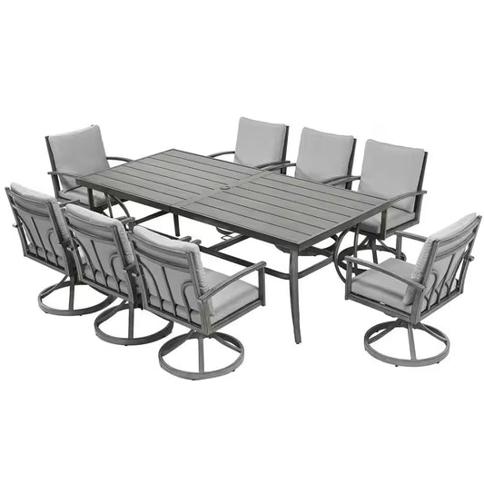 Modique Gray 9-Piece Aluminum Outdoor Dining Set with Gray Cushions