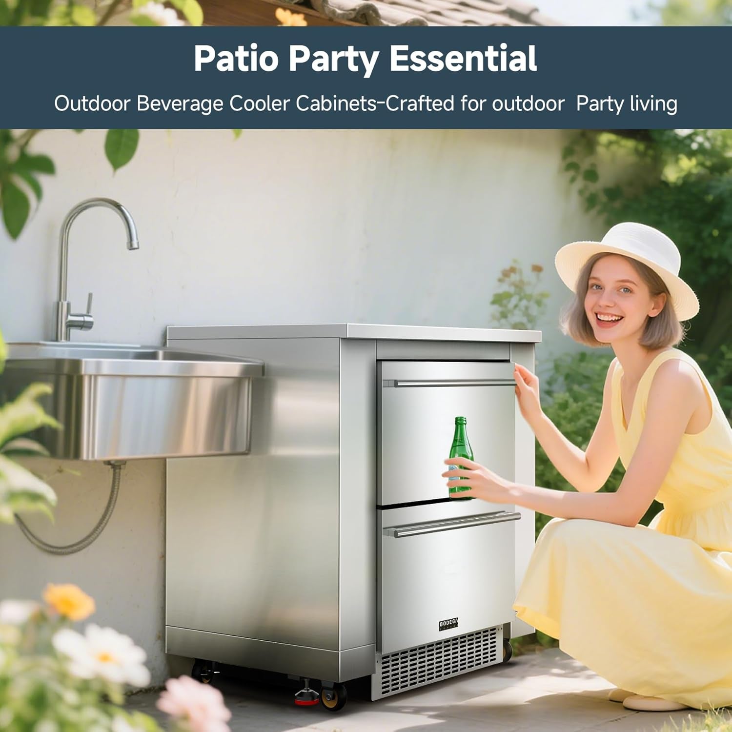 24Inch Stainless-Steel Outdoor Kitchen Cabinet for Beverage Refrigerator,Freestanding & under Counter Kitchen Appliance Cabinets Module Is Designed to Undercounter Beverage Cooler