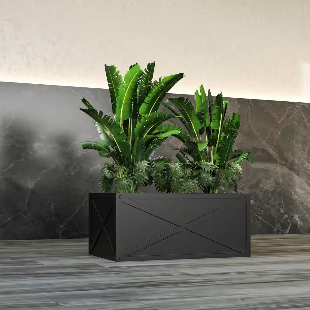 Bonsai 13 In. High Fiberstone Rectangular Planter Weather-Resistant Indoor and Outdoor Decorative Pot 30 in Wide, Black