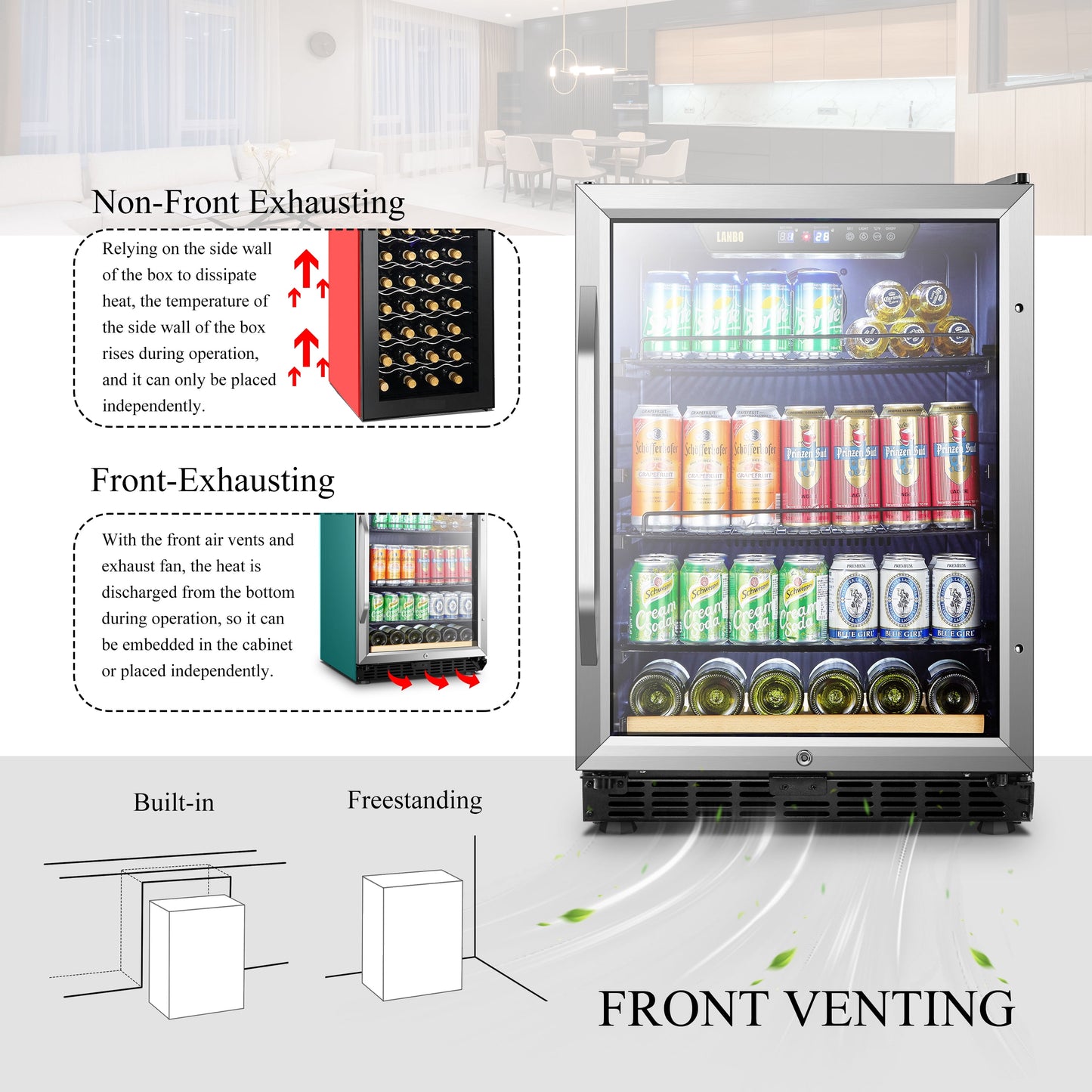 110 Cans 6 Bottle under Counter Built-In Compressor Beverage Center Cooler, 24 Inch Wide