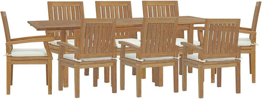 Marina 9 Piece Outdoor Patio Teak Dining Set in Natural White