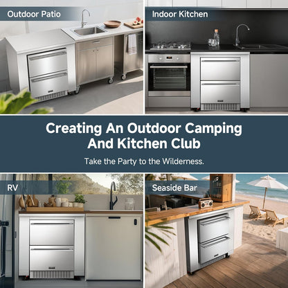 24Inch Stainless-Steel Outdoor Kitchen Cabinet for Beverage Refrigerator,Freestanding & under Counter Kitchen Appliance Cabinets Module Is Designed to Undercounter Beverage Cooler