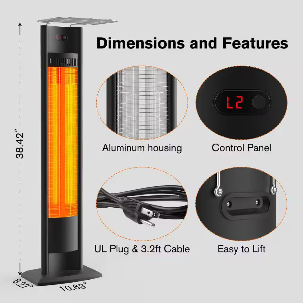 1500W Indoor/Outdoor Electric Patio Heater, Aluminum Infrared Radiant Heater W Remote, Timer, Tip-Over Protection