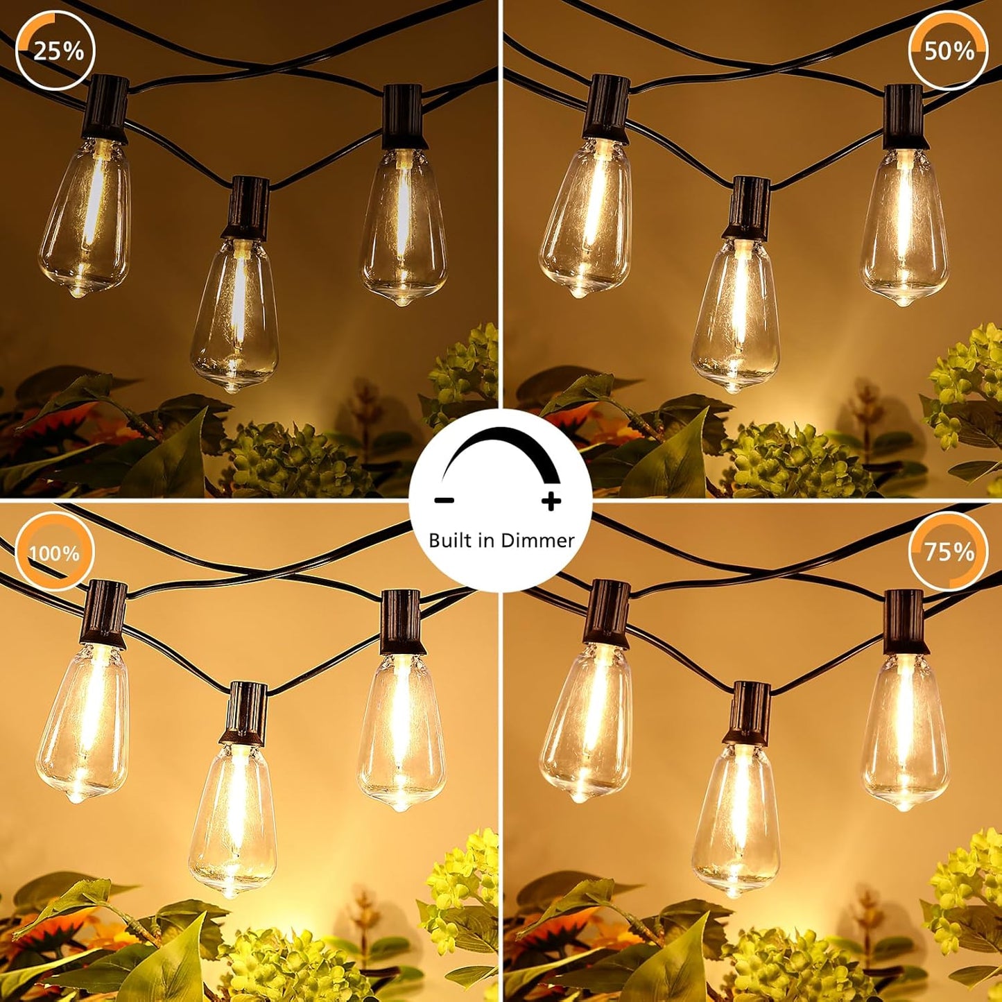 200FT Outdoor String Lights with Remote, 2700K/4000K/5000K Selectable LED String Lights for outside with 100+4 ST38 Edison Bulbs, 3 Modes Dimmable Patio Lights Waterproof for Camping, Deck