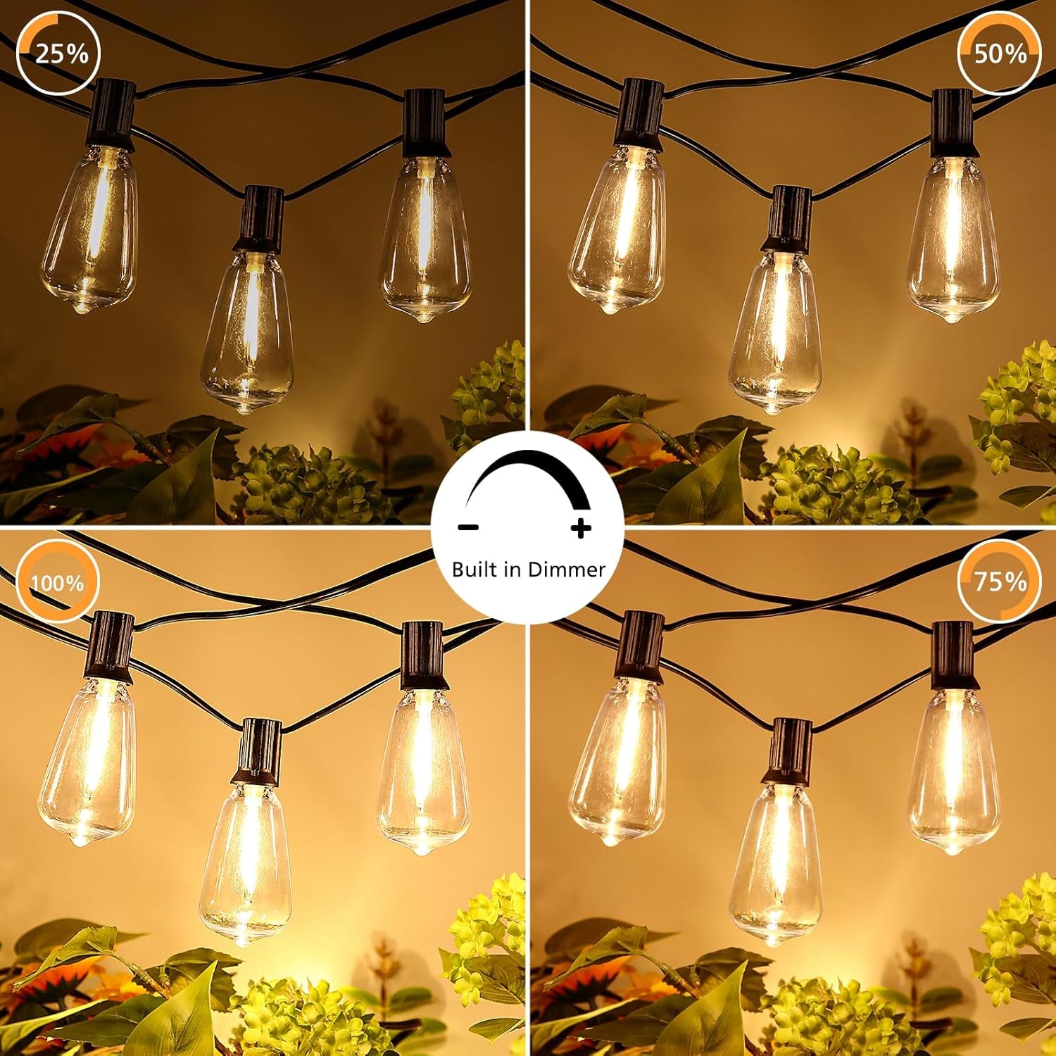 200FT Outdoor String Lights with Remote, 2700K/4000K/5000K Selectable LED String Lights for outside with 100+4 ST38 Edison Bulbs, 3 Modes Dimmable Patio Lights Waterproof for Camping, Deck