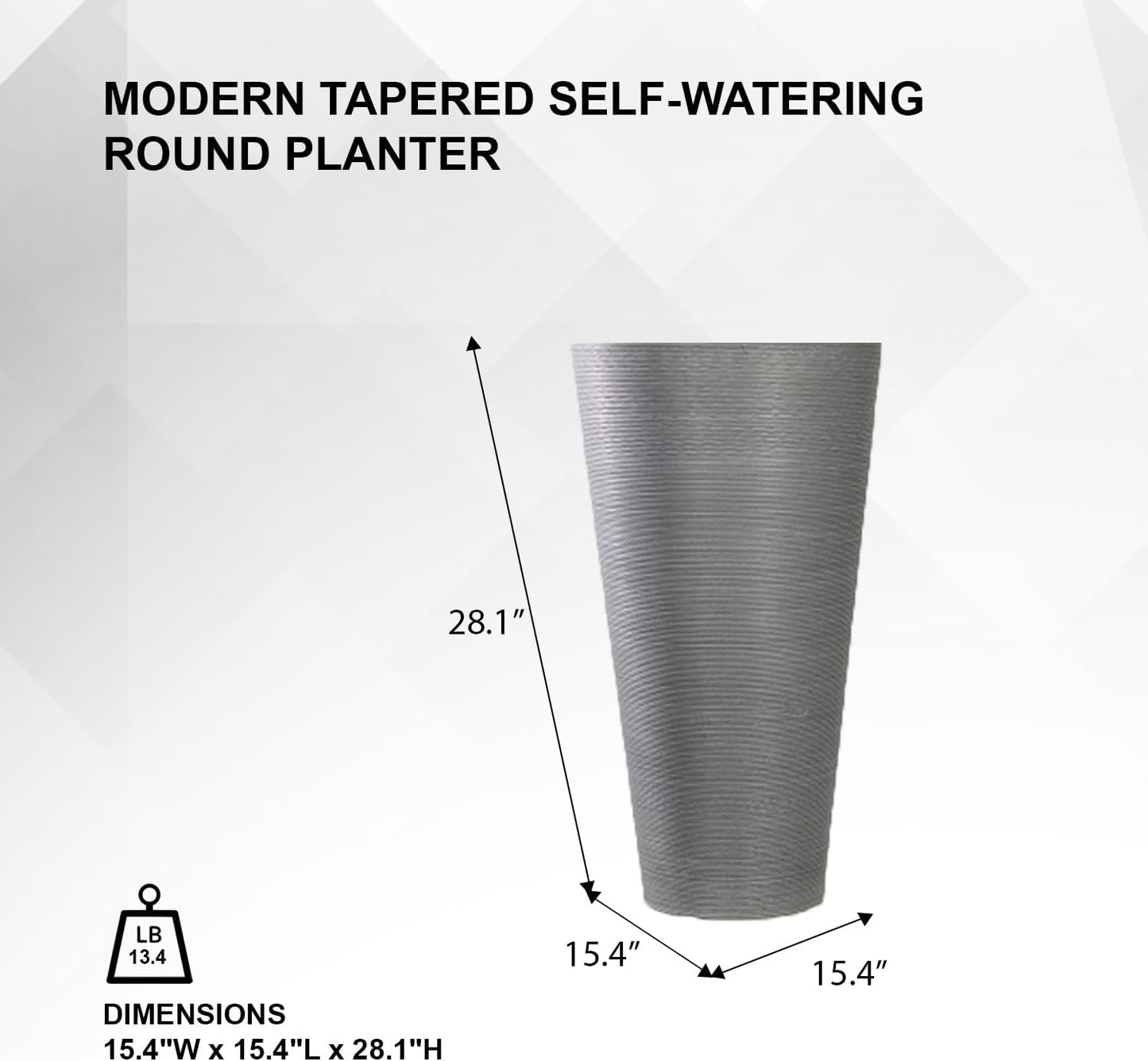 Modern 28-Inch Tall round Planter, Modern Tapered Planter Perfect for Indoor & Outdoor Planter, Patio Décor, Set of 2, Gray