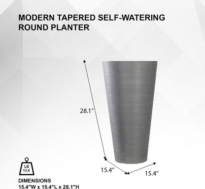 Modern 28-Inch Tall round Planter, Modern Tapered Planter Perfect for Indoor & Outdoor Planter, Patio Décor, Set of 2, Gray