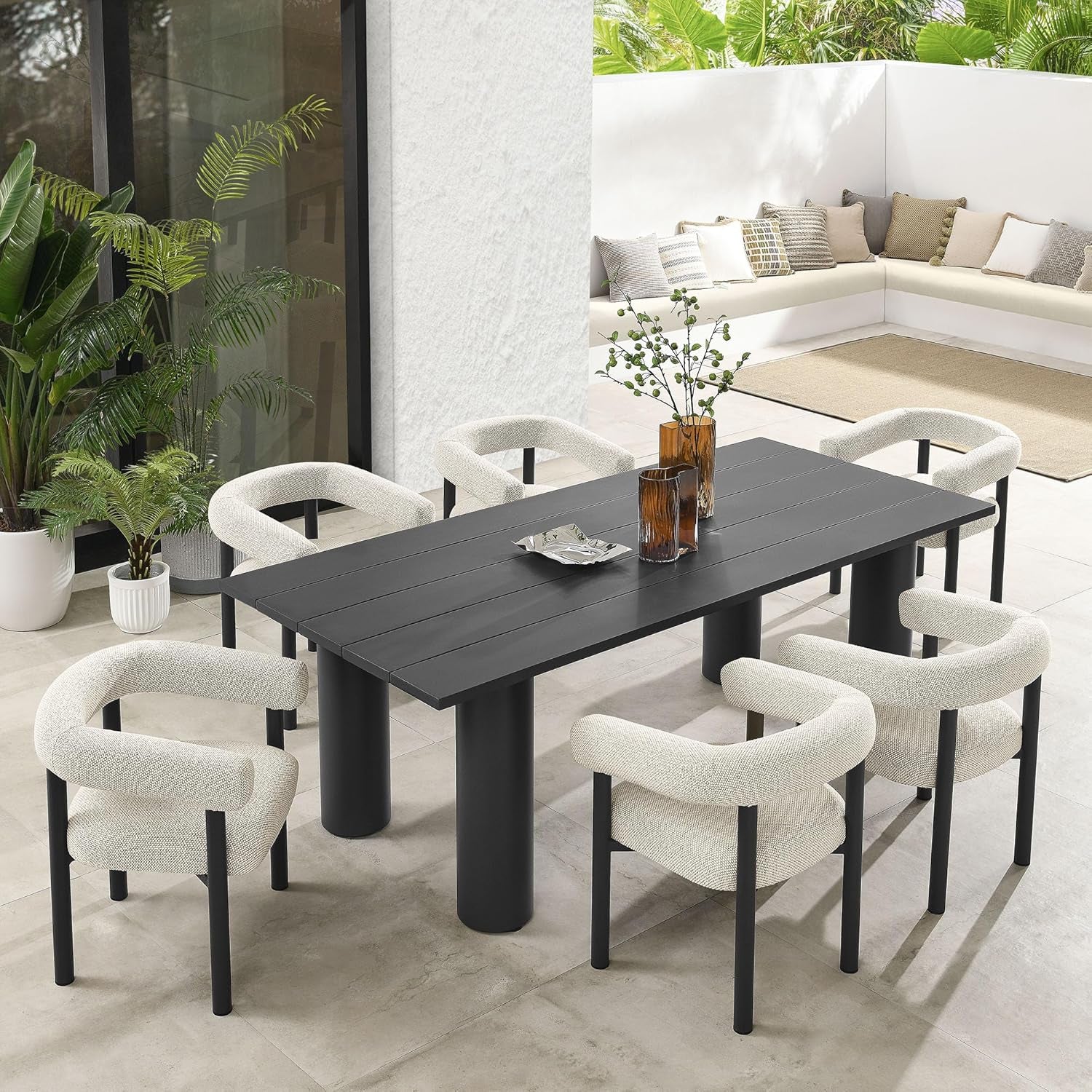 EEI-7062-IVO-GPH Nautica 7-Piece Outdoor Rectangular Dining Set in Ivory Graphite