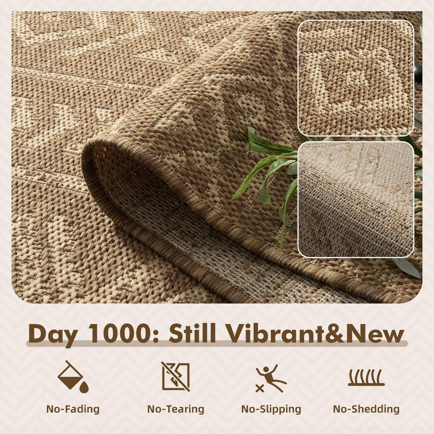 -Outdoor Rug-Patio Rug 8X10 Polypropylene Indoor Outdoor Rug Outdoor Carpet for Patio Deck Balcony Porch, Textured Weave, Durable for High Traffic, Fade-Resistant, Boho Farmhouse Neutral Brown