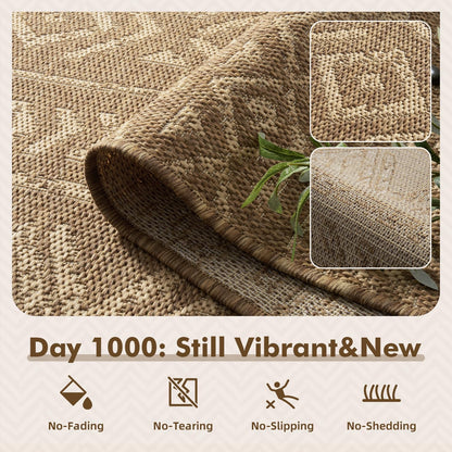 -Outdoor Rug-Patio Rug 8X10 Polypropylene Indoor Outdoor Rug Outdoor Carpet for Patio Deck Balcony Porch, Textured Weave, Durable for High Traffic, Fade-Resistant, Boho Farmhouse Neutral Brown