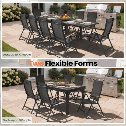 11 Pieces Aluminum Outdoor Dining Set for 6-10 Person, 53" - 106" Expandable Outdoor Dining Table and 10 Foldable Chairs, Weather Resistant Outdoor Furniture Set for Deck, Porch & Backyard
