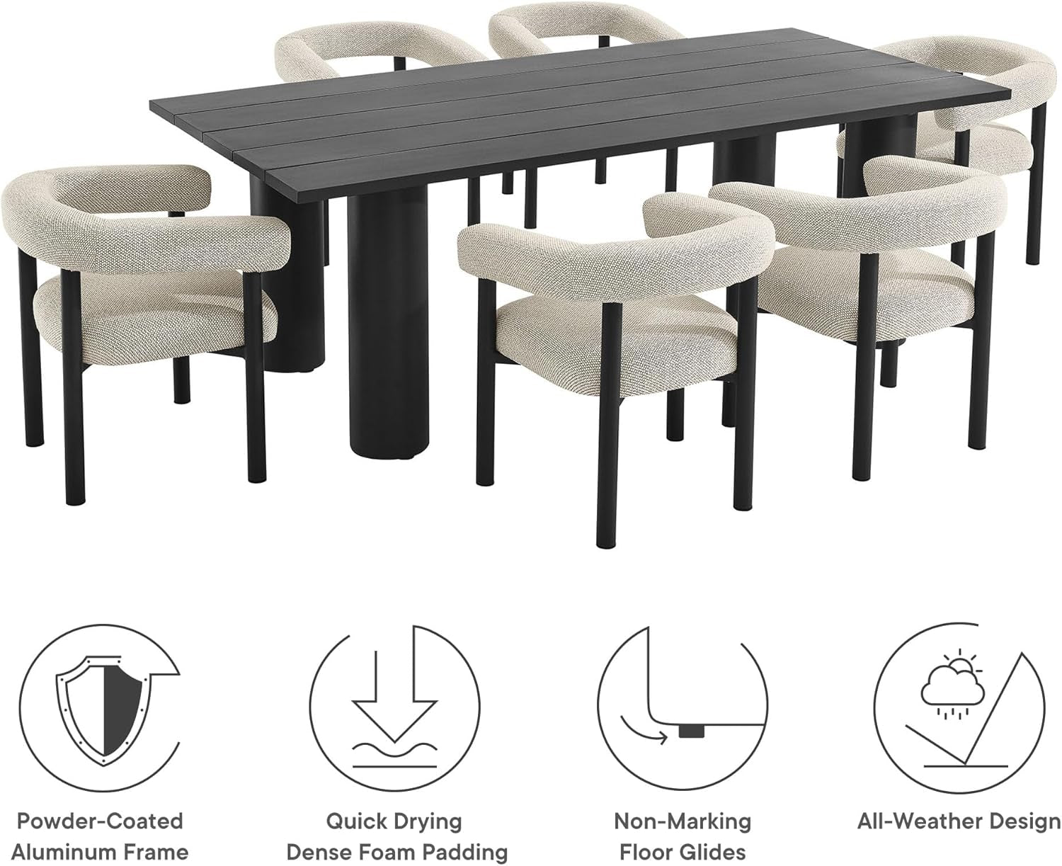EEI-7062-IVO-GPH Nautica 7-Piece Outdoor Rectangular Dining Set in Ivory Graphite