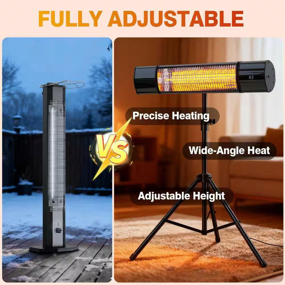 1500 Watt Indoor Outdoor Metal Electric Infrared Heater with Remote Control Wall Mount Tripod Black 1 Piece
