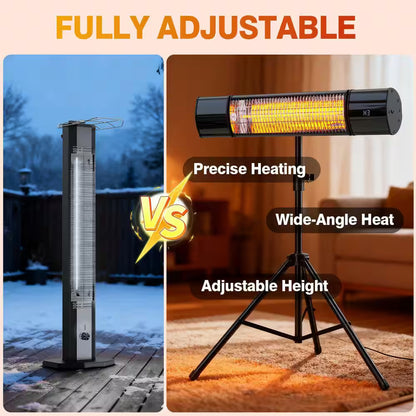1500 Watt Indoor Outdoor Metal Electric Infrared Heater with Remote Control Wall Mount Tripod Black 1 Piece