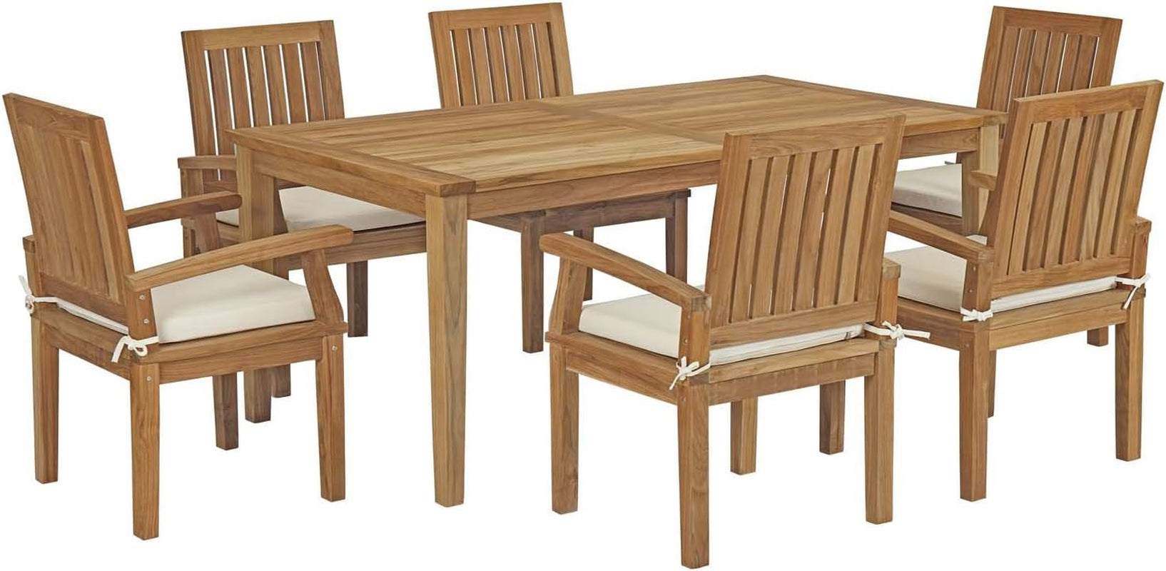 Marina Premium Grade a Teak Wood 7 Piece Patio Teak Outdoor Dining Set in Natural White