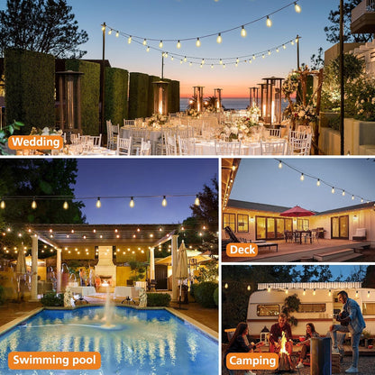 200FT Outdoor String Lights with Remote, 2700K/4000K/5000K Selectable LED String Lights for outside with 100+4 ST38 Edison Bulbs, 3 Modes Dimmable Patio Lights Waterproof for Camping, Deck