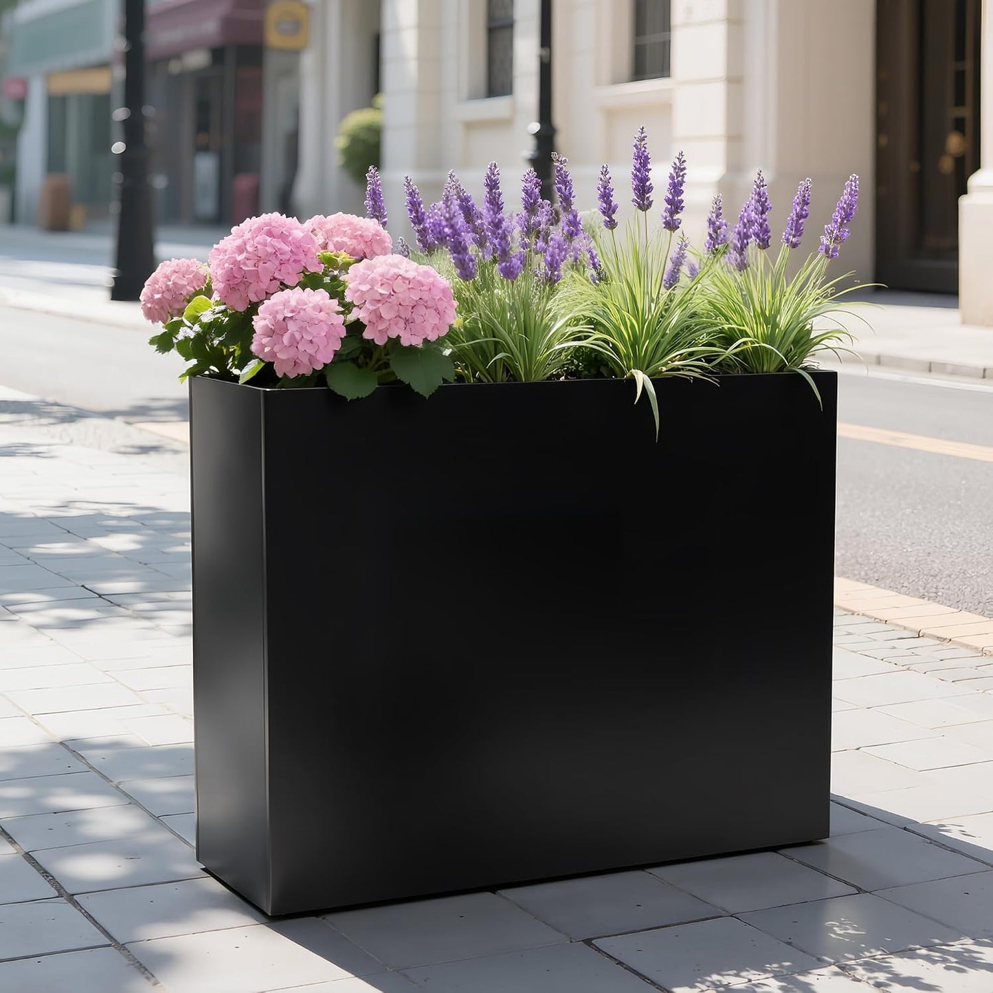 Metal Planter Box 38.2''L X 13''W X 30''H Rectangle Planters for Outdoor Plants Large Black Rectangular Planter with Felt Bag & Drainage Holes for Indoor or Outdoor Flower Garden Porch Patio