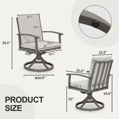 Alulux 7-Piece Aluminum Outdoor Dining Set with Swivel Rockers Chairs and Gray Cushions