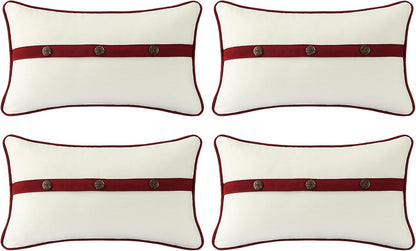 Outdoor Sunbrella Decorative Pillows with Triple Coconut Buttons Pack of 4, 20" X 12" Outdoor Pillow Set for Couch Bed Throw Patio Sofa, Spectrum Eggshell/Spectrum Ruby