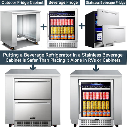24Inch Stainless-Steel Outdoor Kitchen Cabinet for Beverage Refrigerator,Freestanding & under Counter Kitchen Appliance Cabinets Module Is Designed to Undercounter Beverage Cooler
