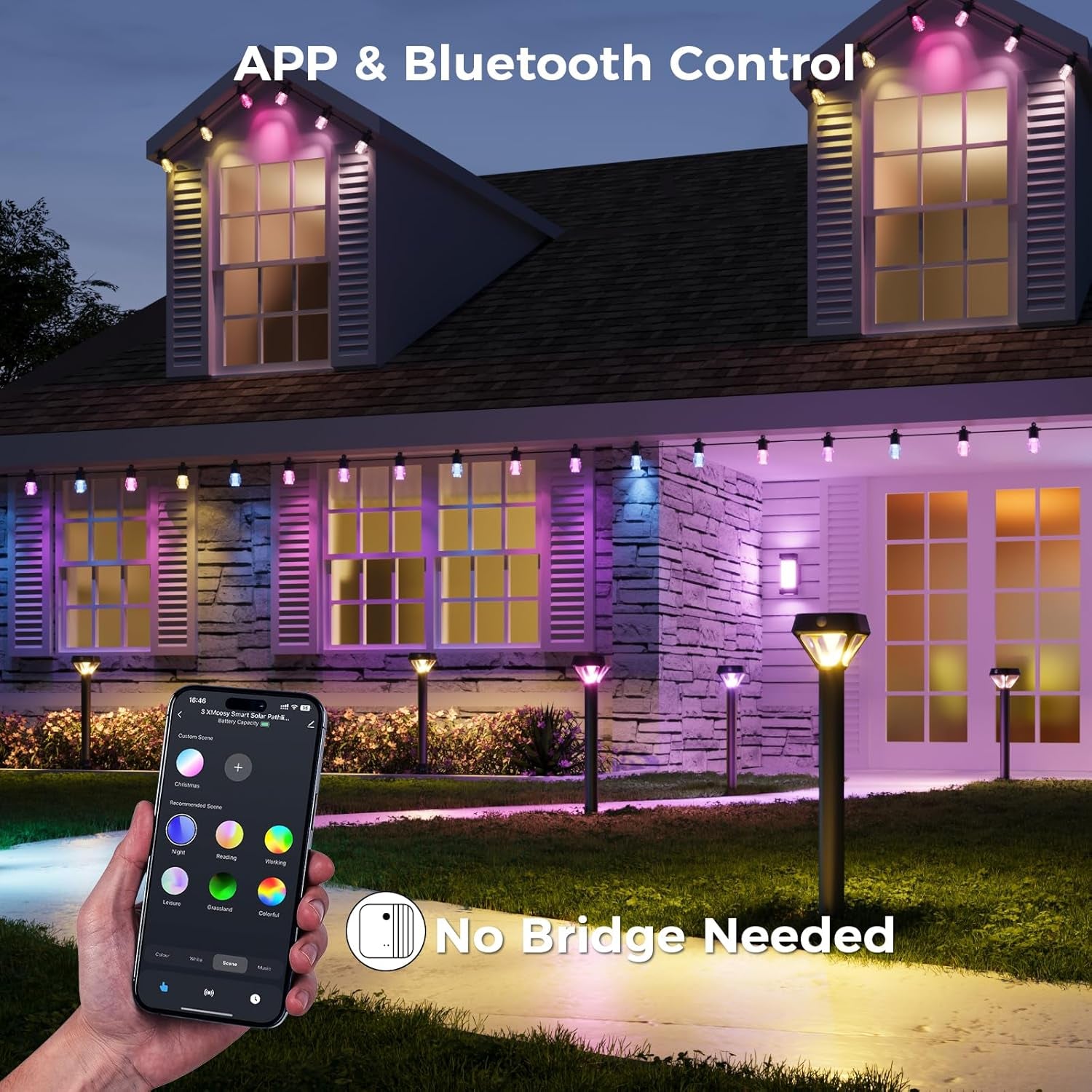 Smart Solar Pathway Lights Outdoor, Motion Sensor Landscape Lighting, 150LM Bright Solar Garden Lights with Bluetooth APP Control, RGB & Warm White Color Changing, IP65 Waterproof, 4 Pack