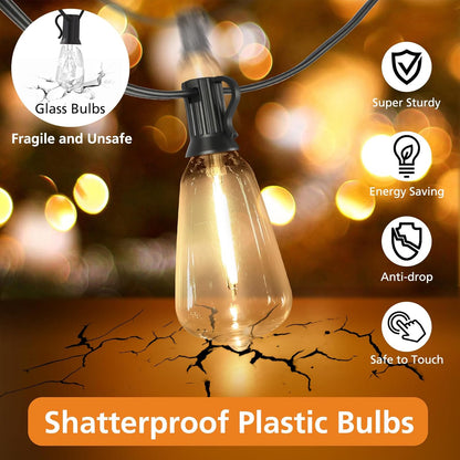 200FT Outdoor String Lights with Remote, 2700K/4000K/5000K Selectable LED String Lights for outside with 100+4 ST38 Edison Bulbs, 3 Modes Dimmable Patio Lights Waterproof for Camping, Deck