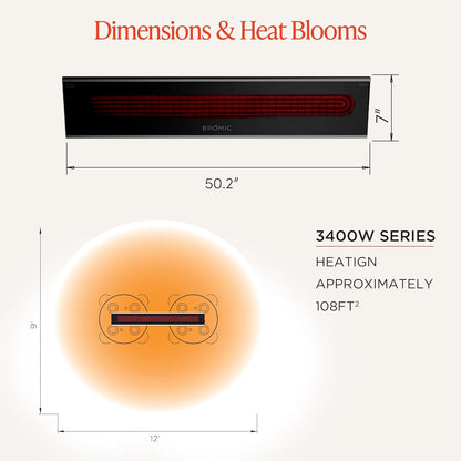 Bromic Platinum Smart Heat 3400W Electric Patio Heater - Radiant Infrared, 220V-240V, Black Finish - BH0320005